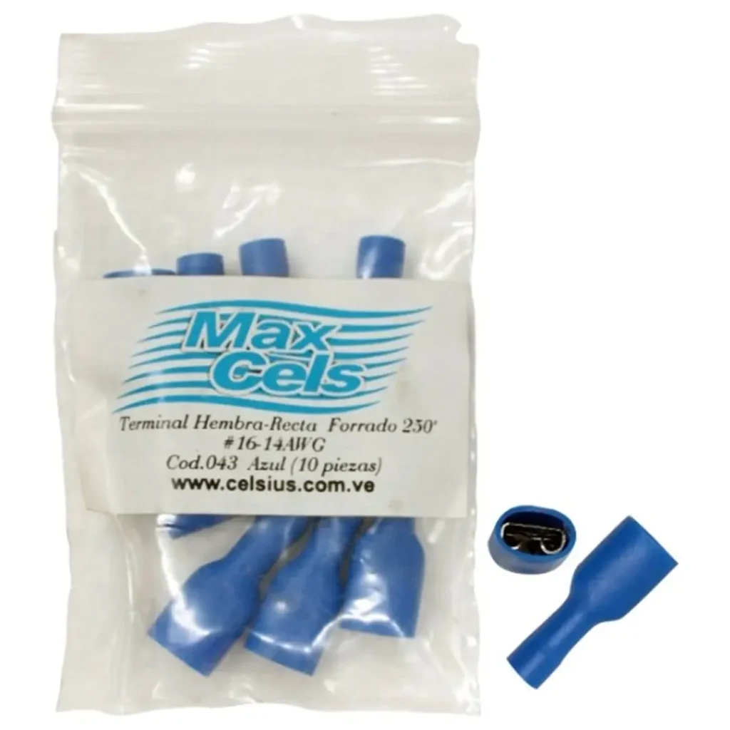 TERMINAL HEMBRA RECTA FORRADO 250" (AZUL) 043 16-14AWG (BOLSITA 10 PZAS)