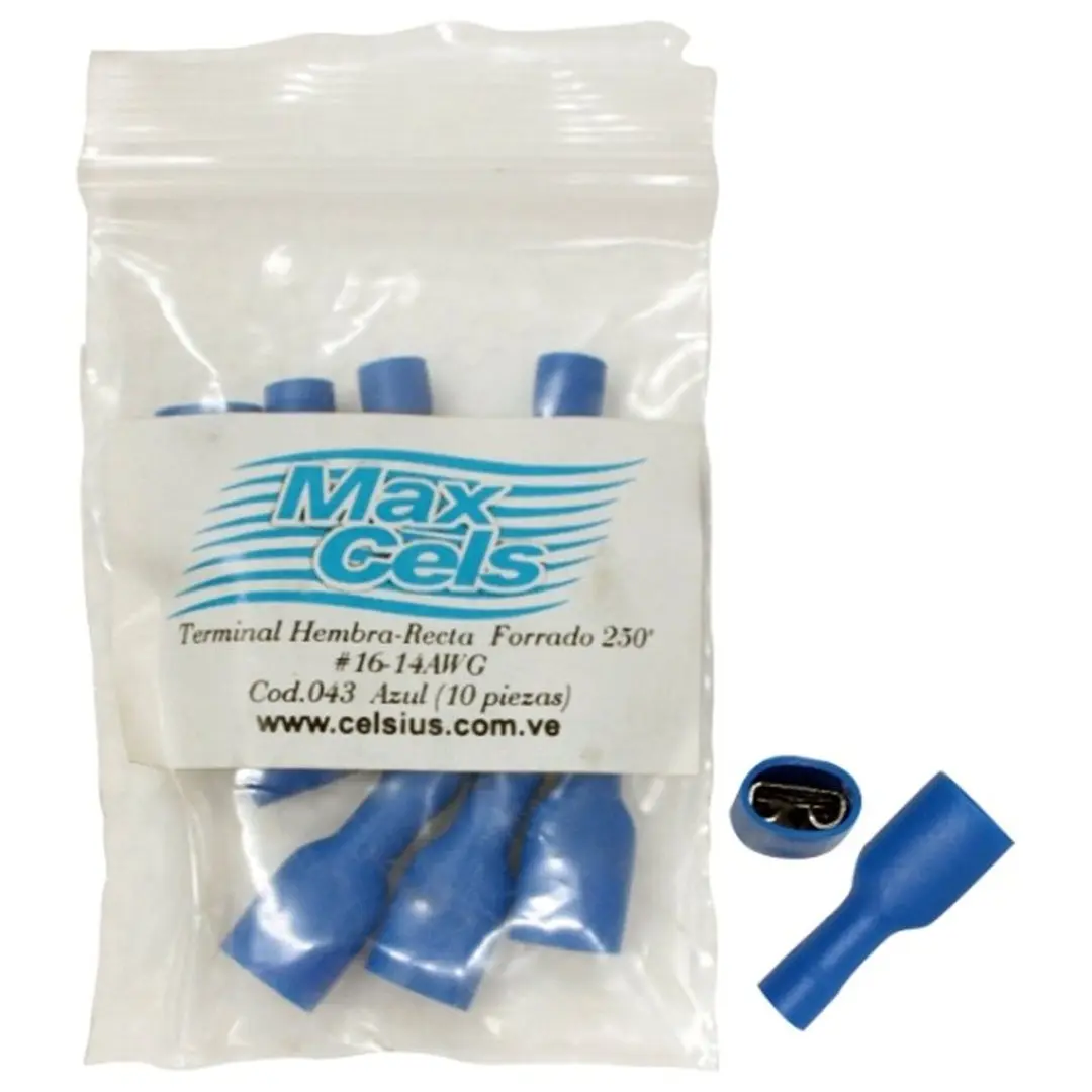 TERMINAL HEMBRA RECTA FORRADO 250" (AZUL) 043 16-14AWG (BOLSITA 10 PZAS)
